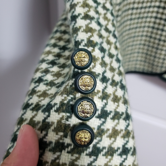 VINTAGE YVES VINET Green Houndstooth Wool Gold Lion Buttons Blazer - Picture 13 of 13